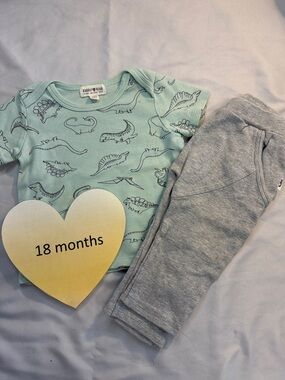 Rabbit + bear - Organic Cotton Dinosaur Print Baby Outfit